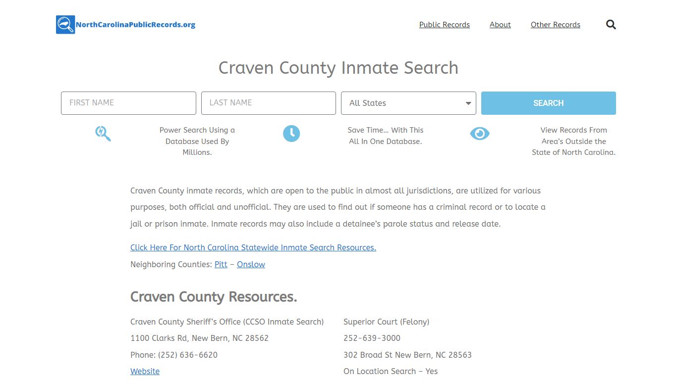 Craven County Inmate Search - CCSO Current & Past Jail Records